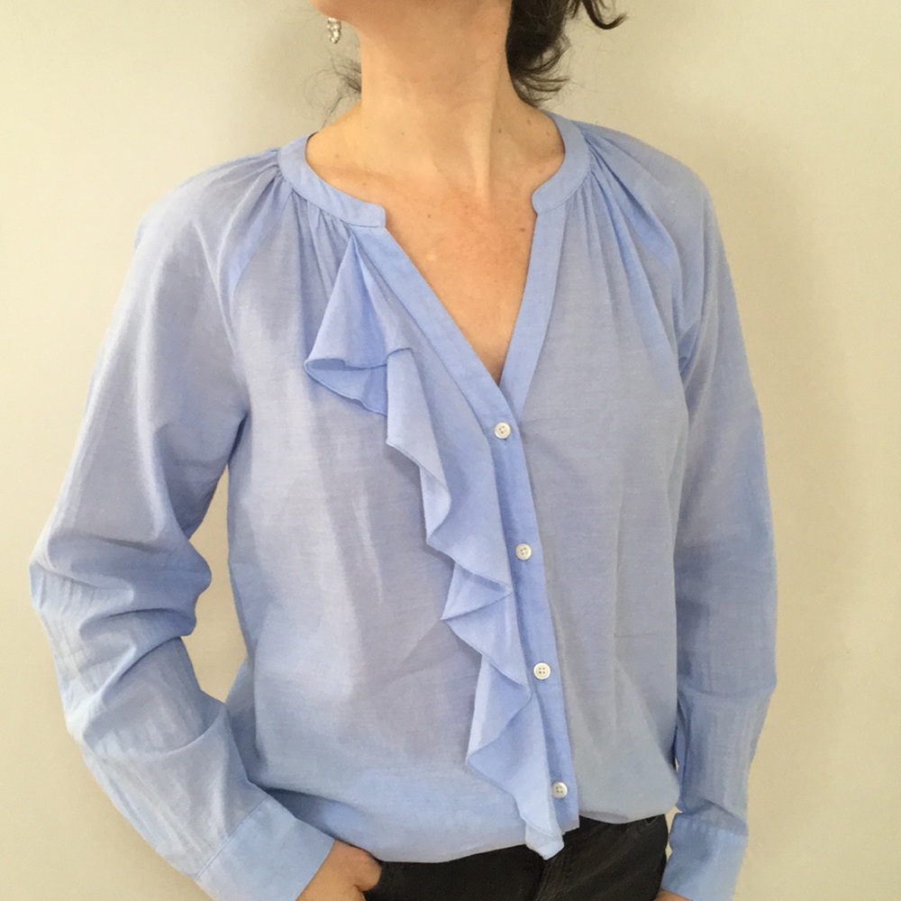 Loft Blue Long Sleeves Ruffle Front Blouse, Small